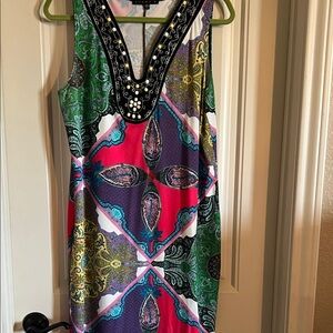 Multicolor Tiana B Sleeveless Dress with Beaded Neckline